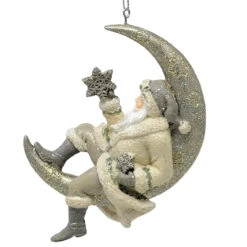 Kurt Adler Glittered Santa With Snowflake On Moon Ornament -Ornaments Shop 010594A Glittered Santa With Snowflake On Moon Ornament Side 76062.1648648225