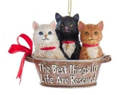 Kurt Adler Rescue Cats In Metal Tub Ornament