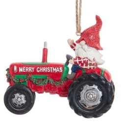 Kurt Adler Farm Gnome Riding Tractor With Garland Ornament
