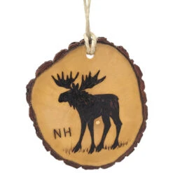 Handmade Wood Burn Carving Ornament Of A Moose Inscribed With (NH) New Hampshire