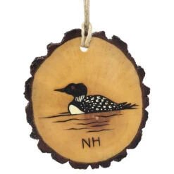 Handmade Wood Burn Carving Ornament Of Loon Inscribed With (NH) New Hampshire