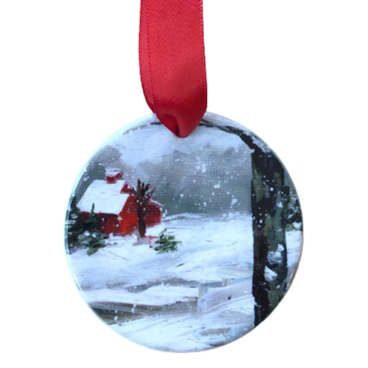 Snowy Barn Disc Ornament 3 Snowy Barn Disc Ornament