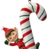6" Red & Green Elf On Candy Cane Ornament -Ornaments Shop 016294B 29629.1614886922