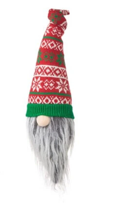 17" Gnome Head Ornament With Green Knitted Hat