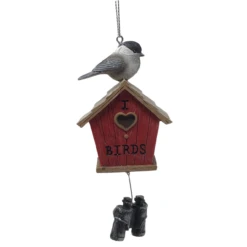 Red Bird House With Chickadee Ornament