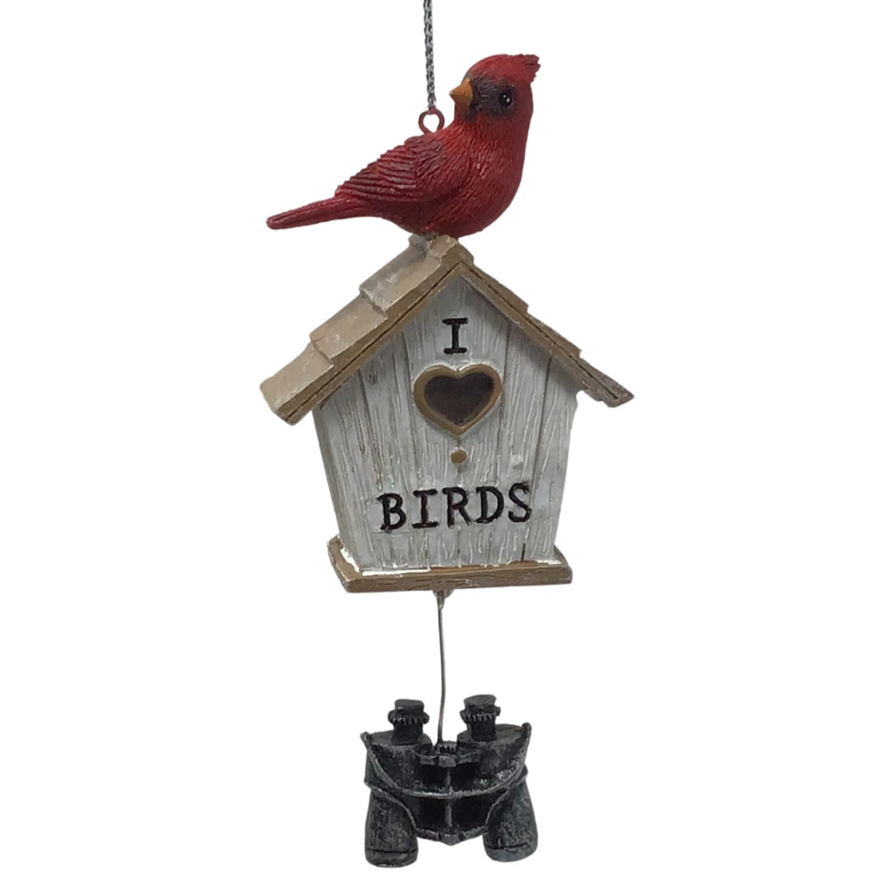 White Bird House With Cardinal Ornament 3 White Bird House With Cardinal Ornament