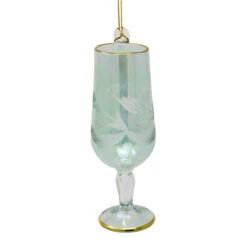 Small Green Wine Glass Etched Glass Ornament