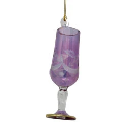 Small Purple Wine Glass Etched Glass Ornament