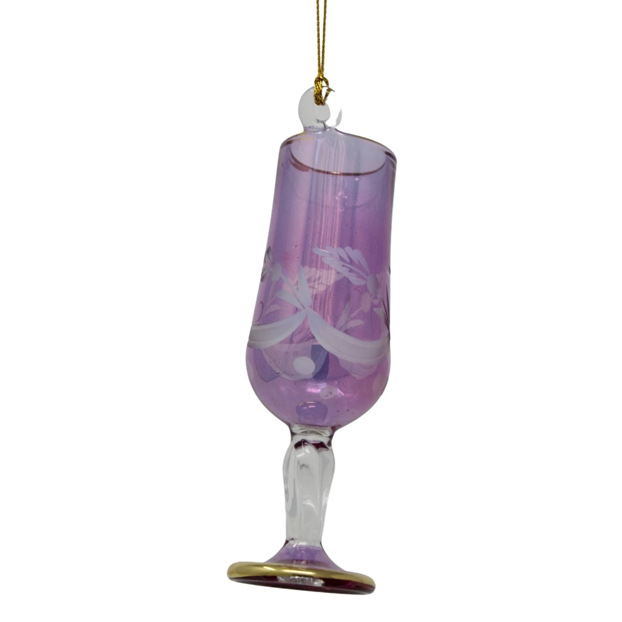Small Purple Wine Glass Etched Glass Ornament 3 Small Purple Wine Glass Etched Glass Ornament
