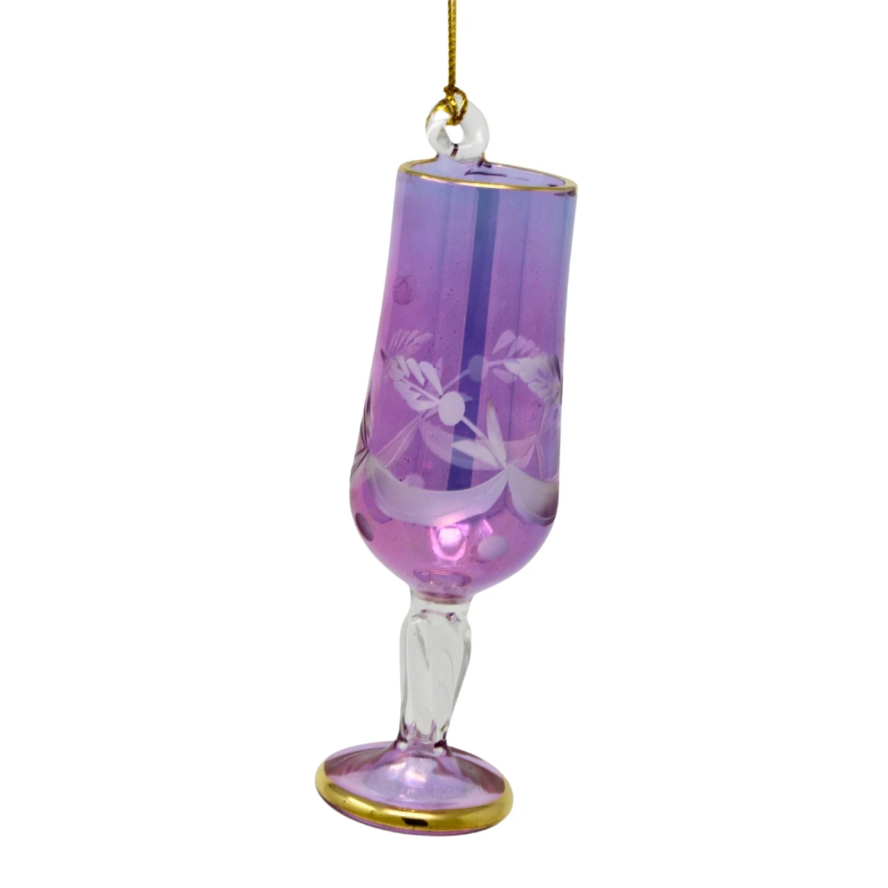 Small Purple Wine Glass Etched Glass Ornament 4 Small Purple Wine Glass Etched Glass Ornament - Image 2