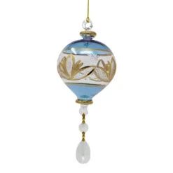 Blue Sphere With Crystal Drops Glass Ornament 7 Blue Sphere With Crystal Drops Glass Ornament -Ornaments Shop 040473A 3 44781.1694722030
