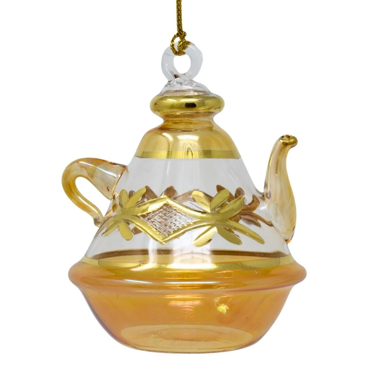 Hand Blown Glass Yellow Tea Pot Ornament 3 Hand Blown Glass Yellow Tea Pot Ornament