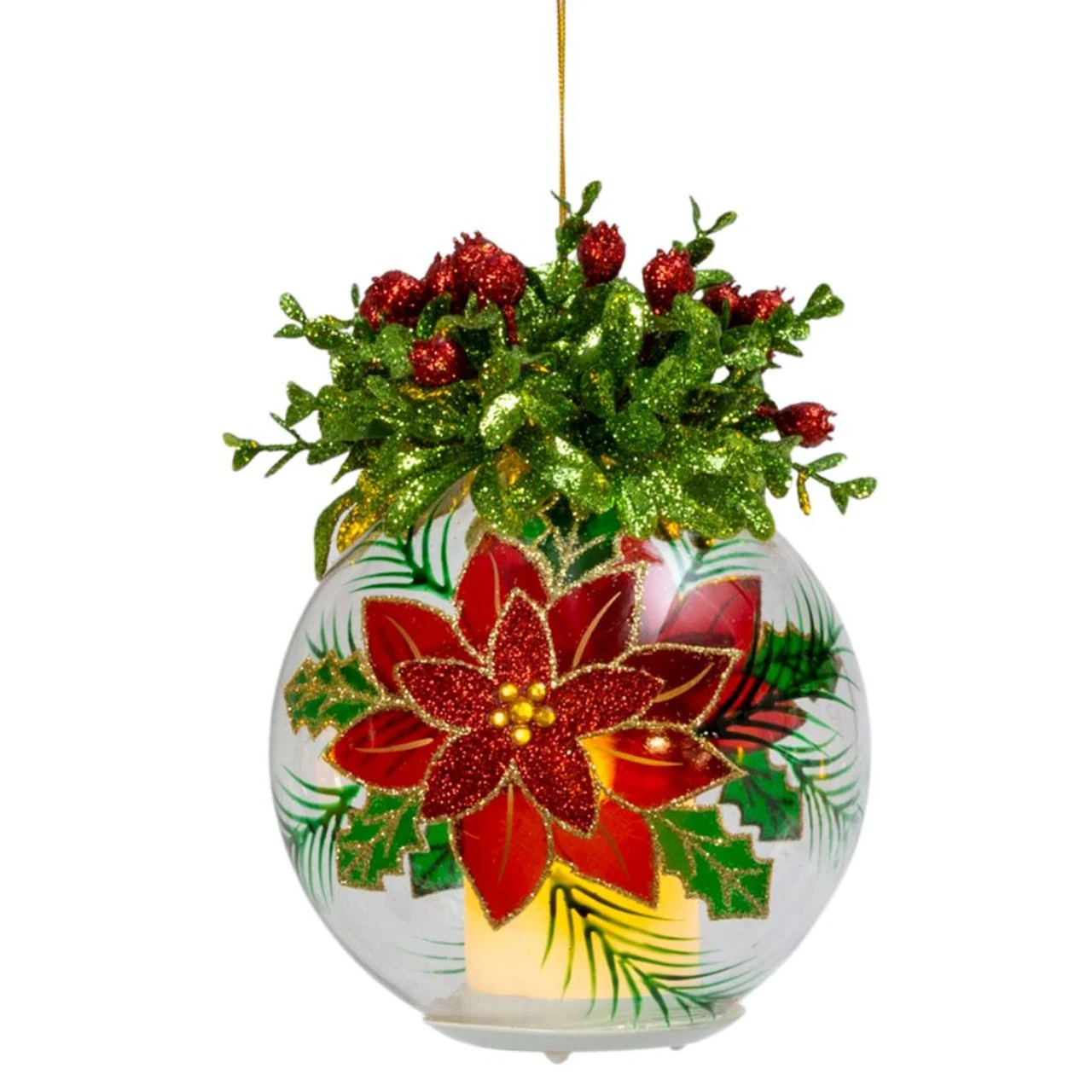 LED Hand Blown Glass Poinsettia Ornament 3 LED Hand Blown Glass Poinsettia Ornament