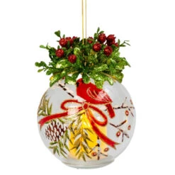 LED Hand Blown Glass Cardinal Ornament
