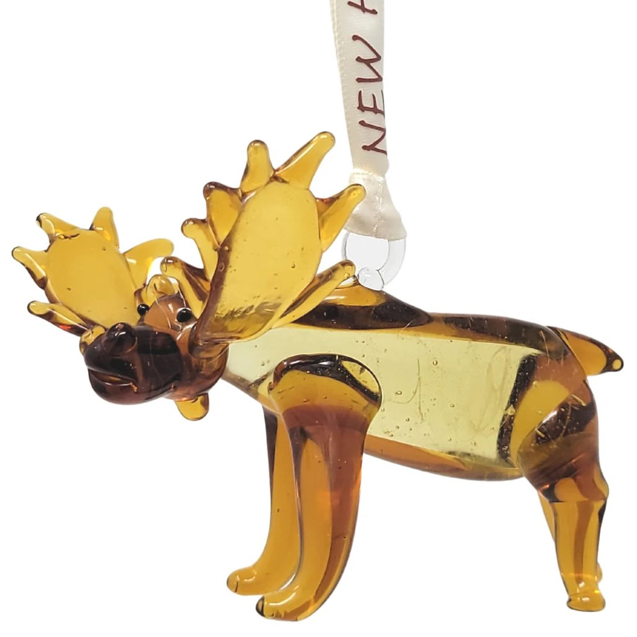 Hand Blown Glass New Hampshire Amber Moose Ornament - Image 2