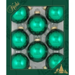 Set Of 8 Emerald Green Glass Ornaments