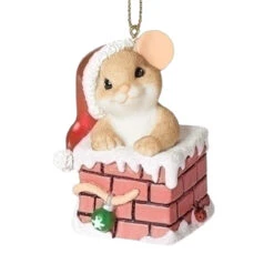2.75" Mouse Ornament Climbing Out Of A Chimney