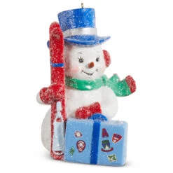 Glittery Ski Trip Snowman Ornament