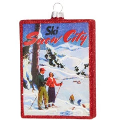 Vintage Postcard Style "Ski Snow City" Ornament