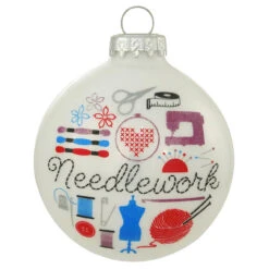 Needlework 3 Inch White Glass Ornament