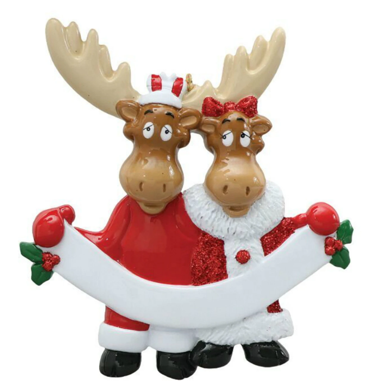 Personalized Moose Couple With Banner Ornament 3 Personalized Moose Couple With Banner Ornament