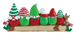 Personalized Gnomes On A Log Family Of 6 Ornament