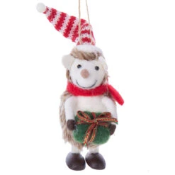 Felt Hedgehog Holding A Present Ornament