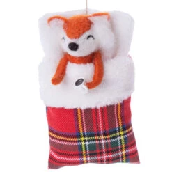 Felt Fox In Red Sleeping Bag Ornament