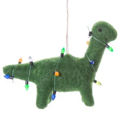 Felt Green Dinosaur With Lights Ornament