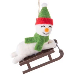 Felt Snowman On A Toboggan Ornament