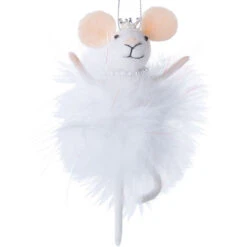 Felt Mouse In A White Feather Outfit Ornament