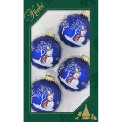 Set Of 4 Bell Ringer Snowman Royal Velvet Glass Ornaments