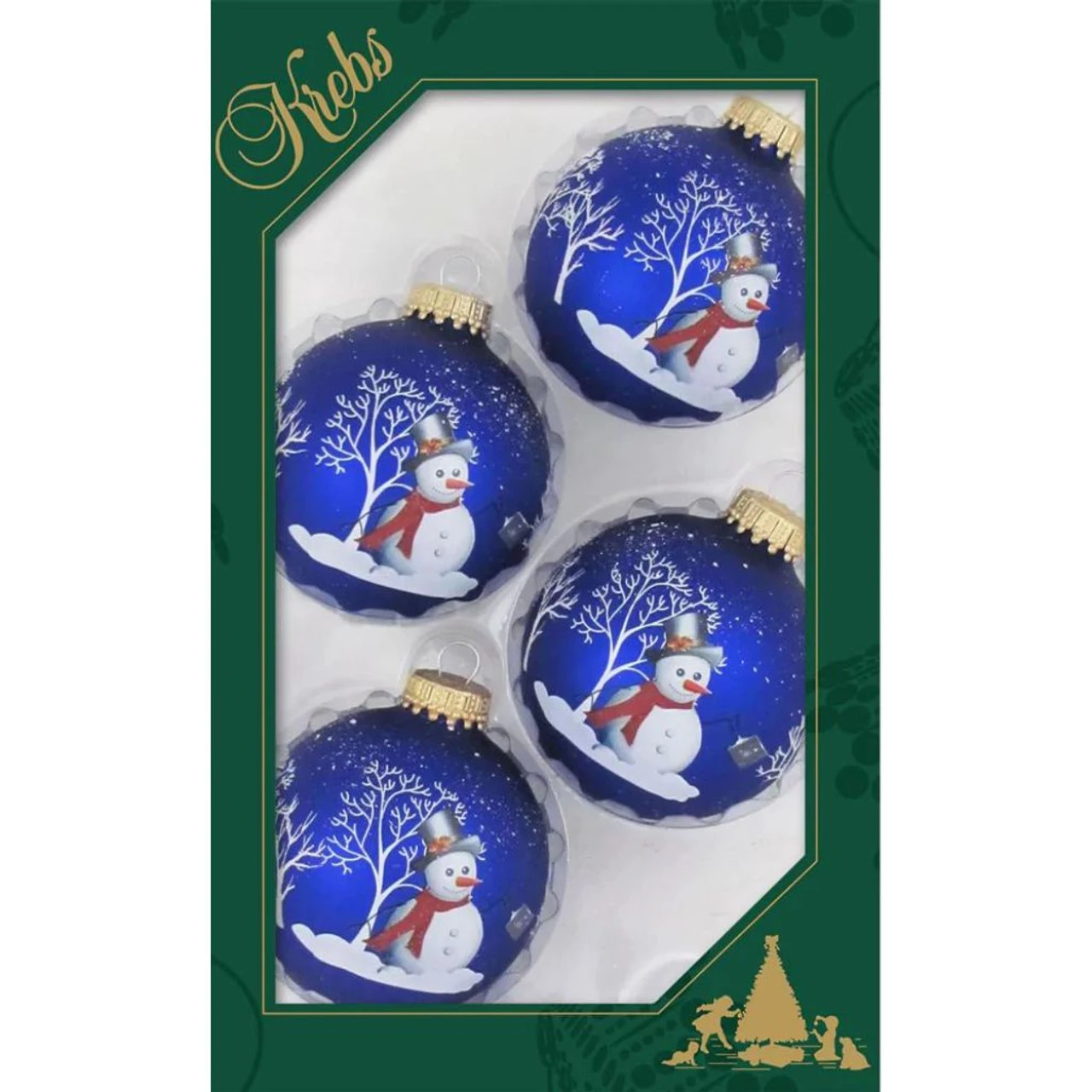 Set Of 4 Bell Ringer Snowman Royal Velvet Glass Ornaments