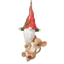 Charming Tails - Mouse Holding Onto A Gnomes Beard Ornament