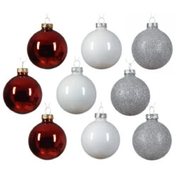 Ornaments Shop -Ornaments Shop 21 Piece Red White Silver Glass Ball Ornament Set 64842.1693312712