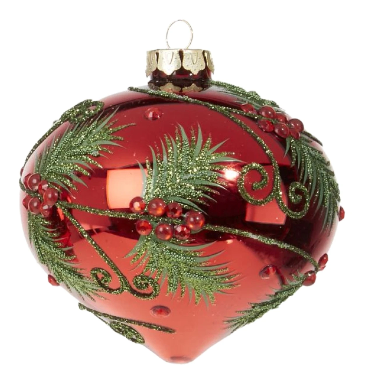 Red And Green Holly Onion Shaped Glass Ornament 3 Red And Green Holly Onion Shaped Glass Ornament