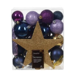 33 Piece Blue And Purple Shatterproof Ornament Set