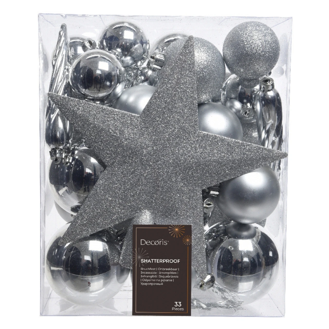 33 Piece Silver Shatterproof Ornament Set 3 33 Piece Silver Shatterproof Ornament Set