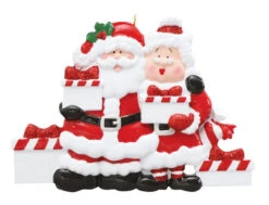 Personalized Santa And Mrs. Claus With 4 Gifts Ornament
