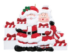 Personalized Santa And Mrs. Claus With 5 Gifts Ornament