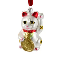 Kurt Adler Cody Foster - Chinese Waving Lucky Cat Blown Glass Ornament