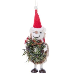 Felt Hedgehog Holding A Wreath Ornament