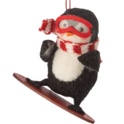Felt Penguin On Snowboard Ornament