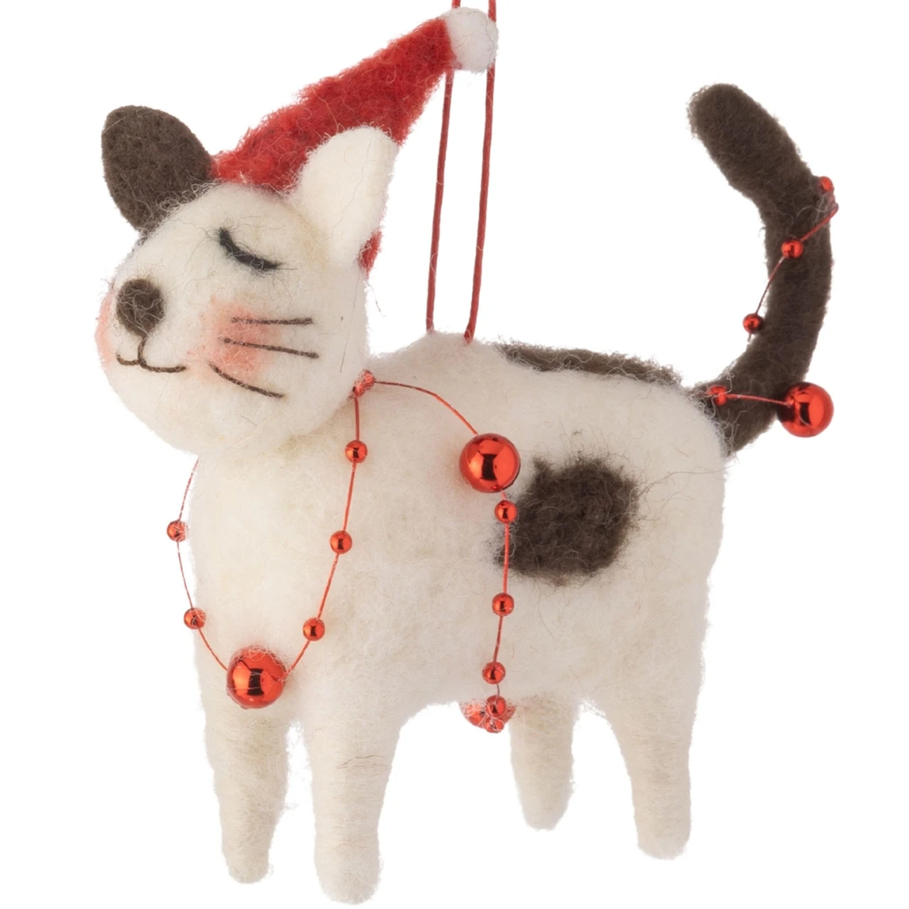 Felt Cat Wearing A Red Hat Ornament 3 Felt Cat Wearing A Red Hat Ornament