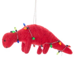 Felt Red Dinosaur With Lights Ornament