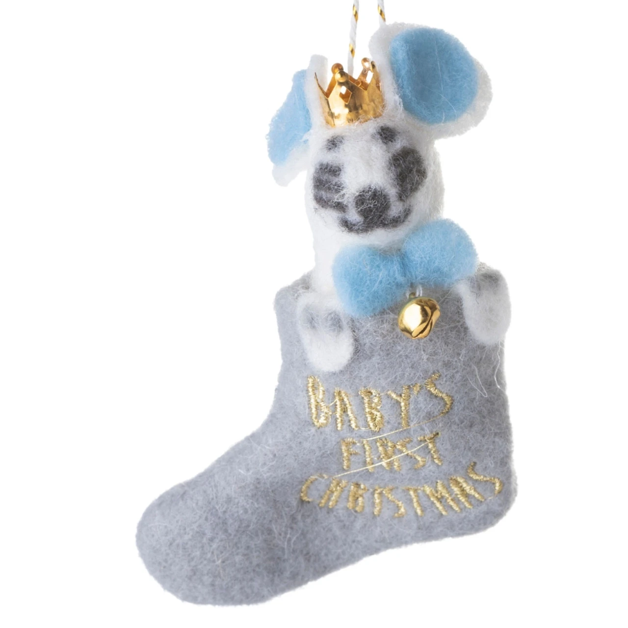 Felt Grey Mouse Baby's First Christmas Ornament 3 Felt Grey Mouse Baby's First Christmas Ornament