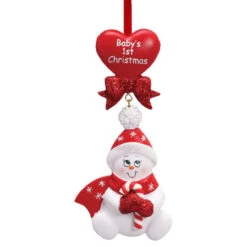 Personalized Baby's First Christmas Candy Cane Snowman Ornament