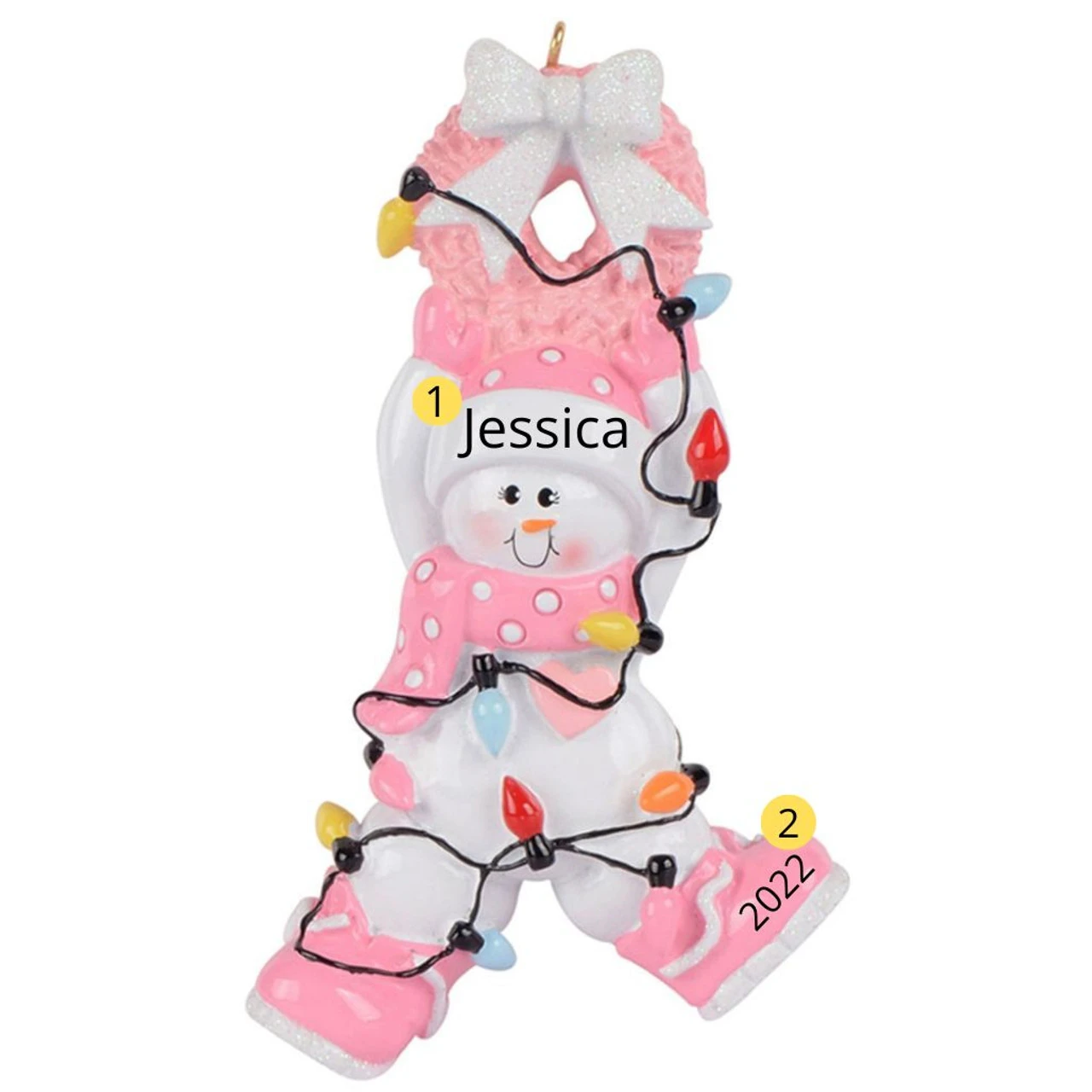 Personalized Baby Girl Pink Wrapped Up In Lights Ornament - Image 2