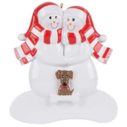Personalized Snow Couple With Tan Dog Ornament
