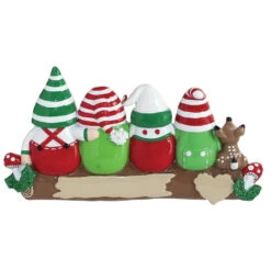 Personalized Gnome On Tree Family Of 4 Ornament